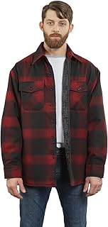 Men's Quilted Lining Button Up Plaid Flannel Shirt Jacket with Side Pockets