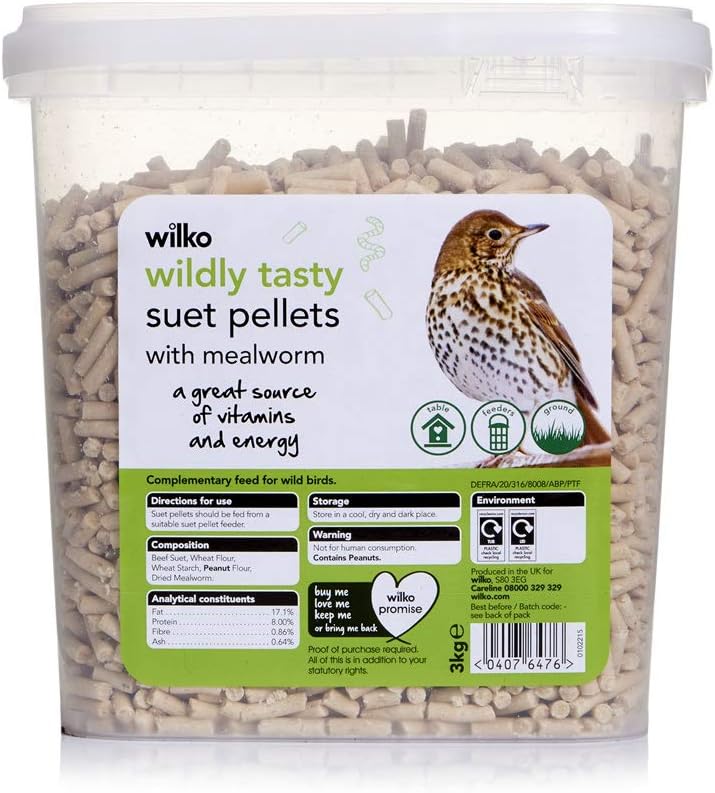 wilko Wild Bird Suet Pellets with Mealworms, Packed with vitamins for