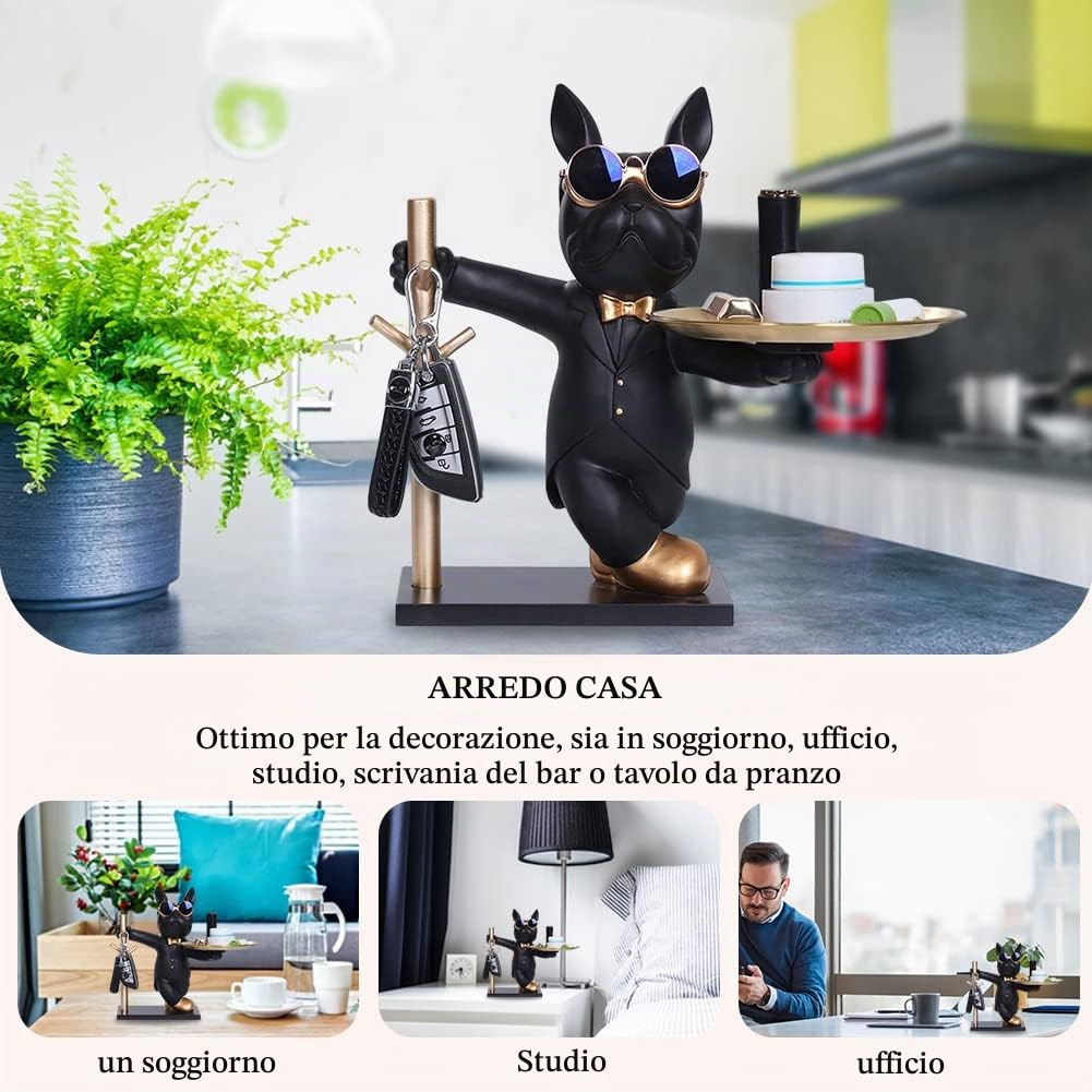 Bulldog Francese Statue con Vassoio, Bulldog Francese Svuotatasche, Bulldog Francese Statuetta Ciotola per Chiavi per Soggiorno, Tavolo Ingresso, Decorazione per Casa