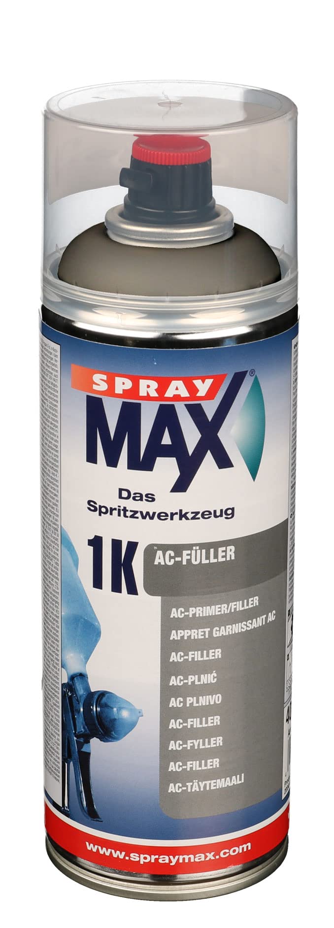 AllorA 6X Spray MAX 1K-Acrylfüller Spray grau Füllerspray (400ml) + Spraydosenhandgriff