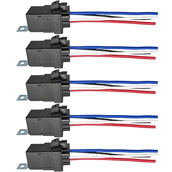 irhapsody 4-PIN 40/30 AMP 12 V DC Waterproof Relay with Harness - Heavy Duty 12 AWG Tinned Copper Wires, 5 Pack SPST Automotive Relay