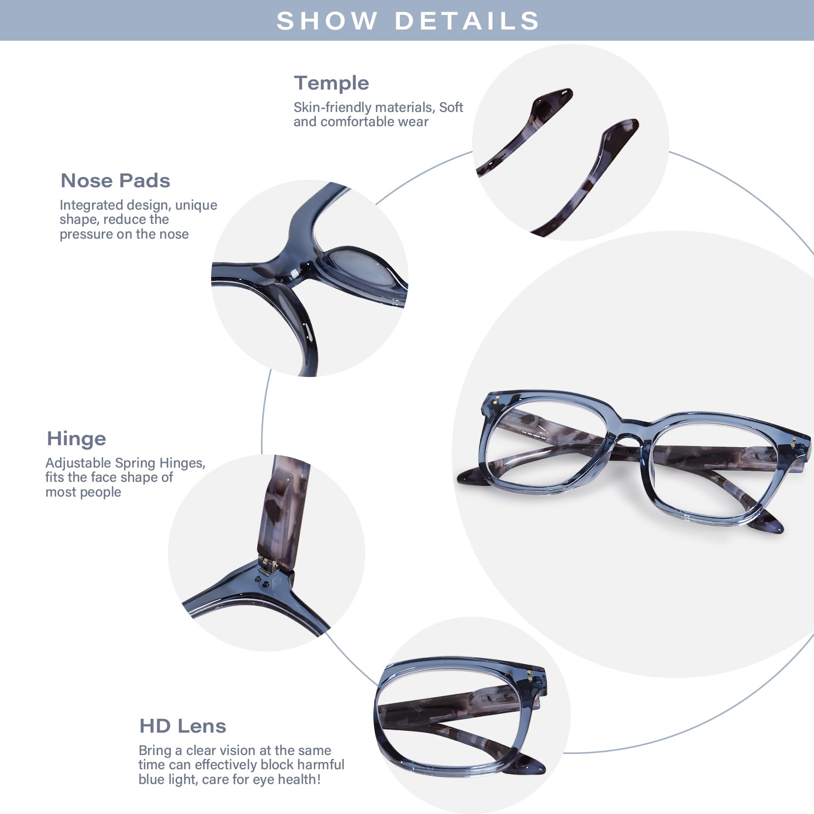 Lesebrille für Damen, übergroß, quadratisch, blockiert blaues Licht, klare Computerbrille für Damen und Herren