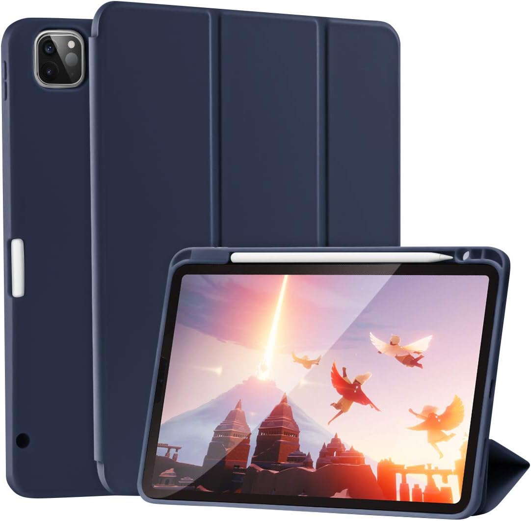 SIWENGDE Case for iPad Pro 11 Inch 4th/3rd/2nd Generation 2022/2021/2020 with Pencil Holder [Support iPad 2nd Pencil Charging] Slim Trifold Stand Smart Protective Cover, Auto Wake/Sleep(Dark Blue)