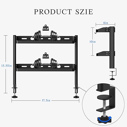 Miniatura 2 de Estante de escritorio con abrazadera, organizador de estantes de escritorio de oficina de 2 niveles, estante pequeño de 17 pulgadas para la parte