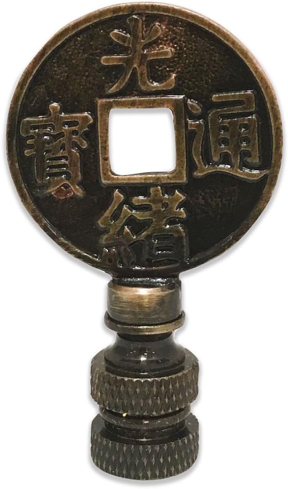 Royal Designs Asian Symbols 2.25" Lamp Finial for Lamp Shade, Polished Brass - Set of 2