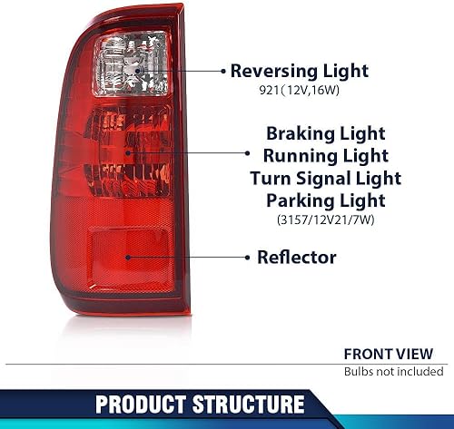 Miniatura 24 de PIT66 Luces traseras, compatibles con Ford F150 2009 2010 2011 2012 2013 2014 Conjunto de luces de freno traseras izquierda y derecha, lente roja