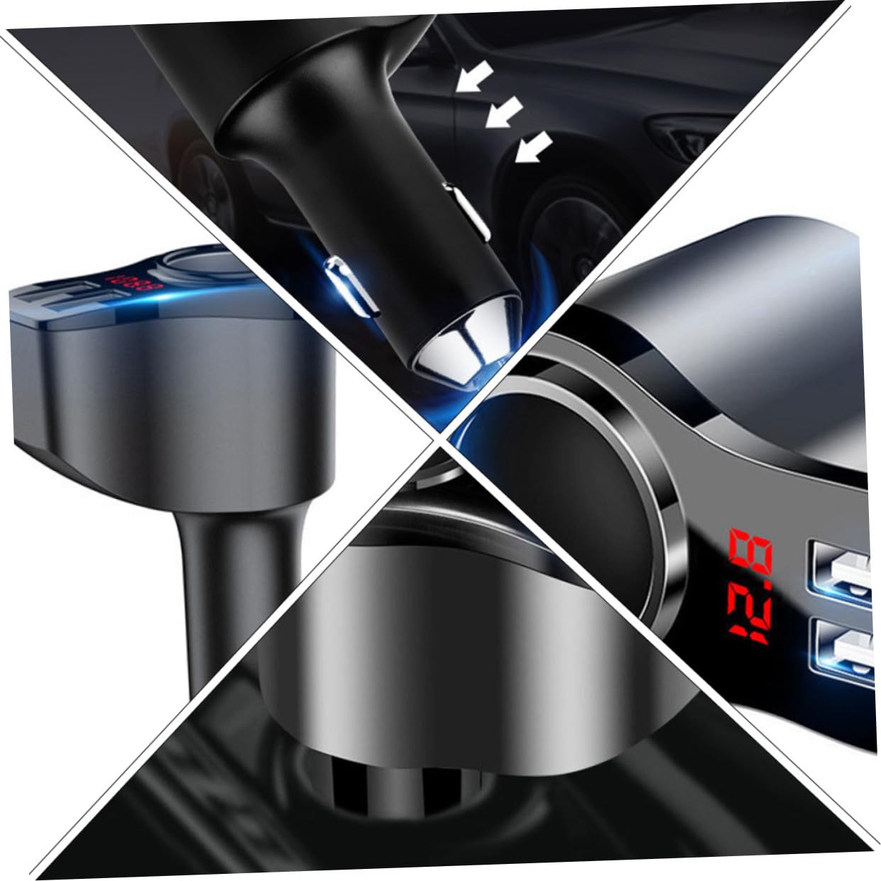 Cargador Rápido para Móvil de Coche con Doble USB y Pantalla LED Carcasa Metálica Resistente con Protección contra Sobrecarga Compatible para Múltiples Modelos