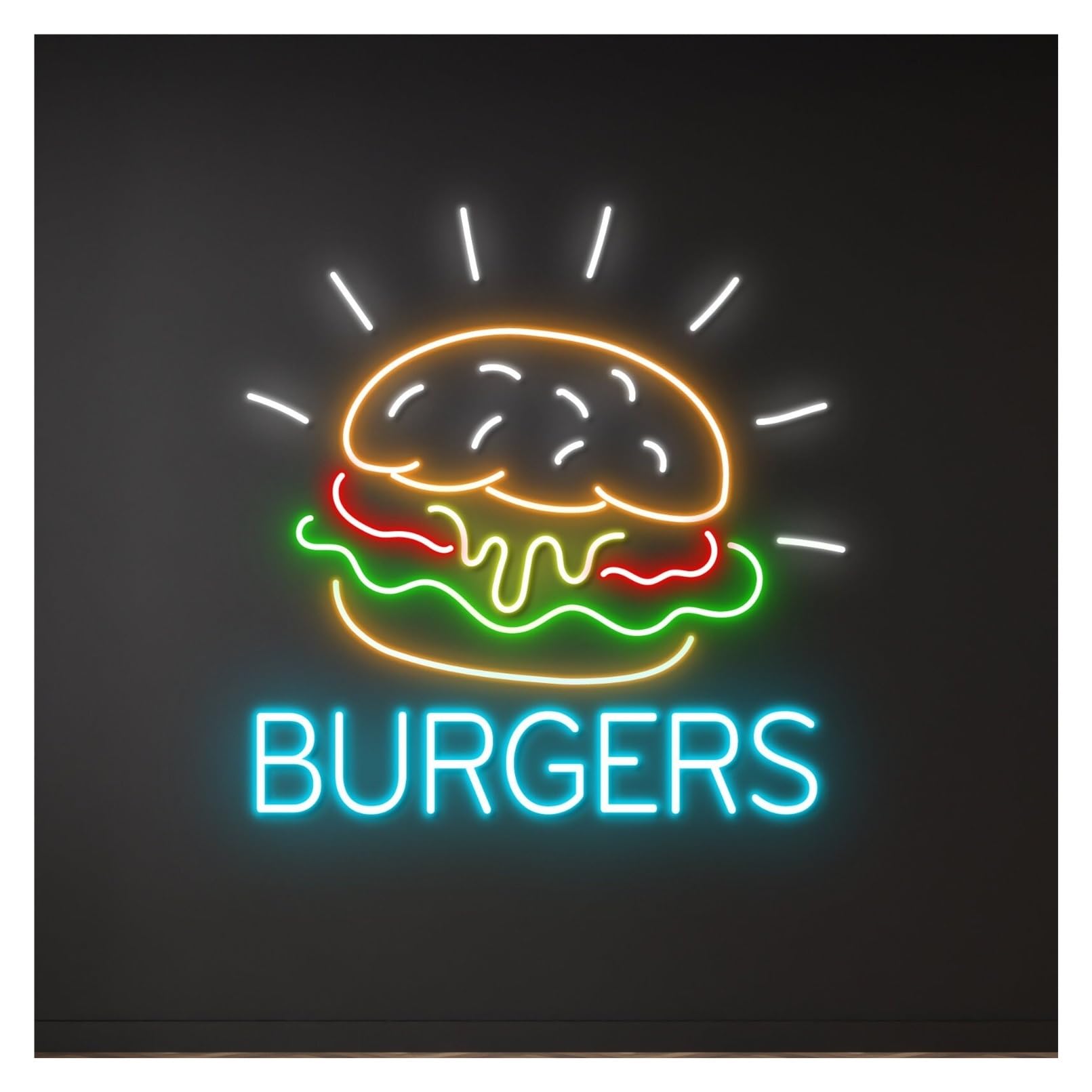 RONGCH Hanging Art Neon Signs Burgers Neon Sign, Suitable for Hamburger Shop Kitchen Decor with Dimmable 50cm(A)