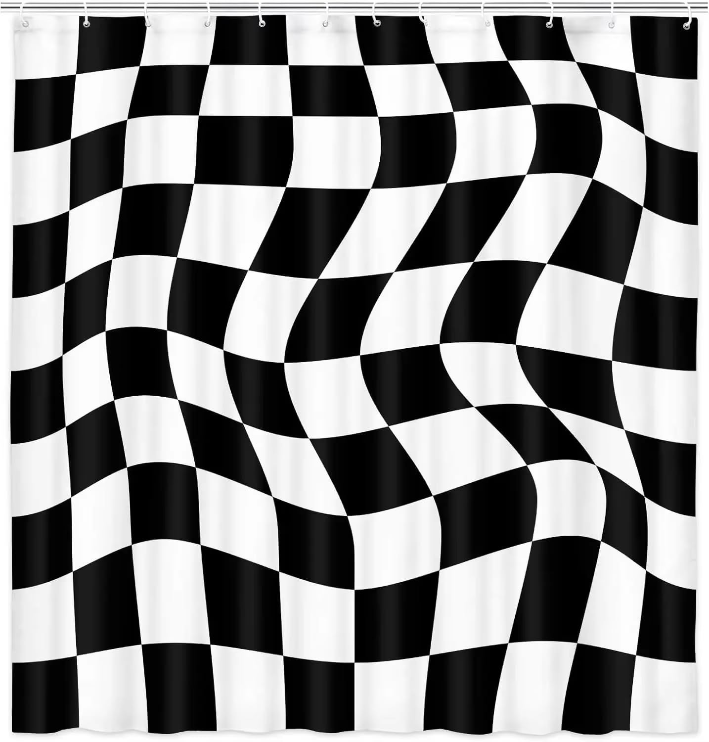 KELAIMI Wavy Checkerboard Shower Curtain,Odern Abstract Retro Bathroom Curtains,Aesthetic Waterproof Polyester Fabric Bathtub Curtains with Hooks Style 4 90X180Cm