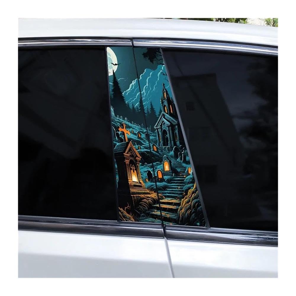 Decorative Items 2pcs Halloween Cemetery Stickers Car Window Pillar Stickers DIY Horror Stickers(I)
