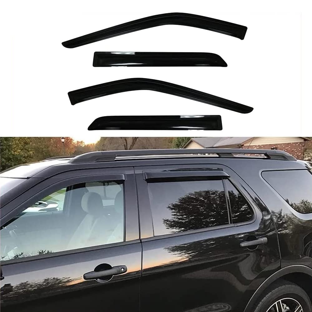 side window visor deflector rain guard,outside mount tape-on shatterproof dark smoke,4pc window shades fit for 2011-2019 ford explorer 94293