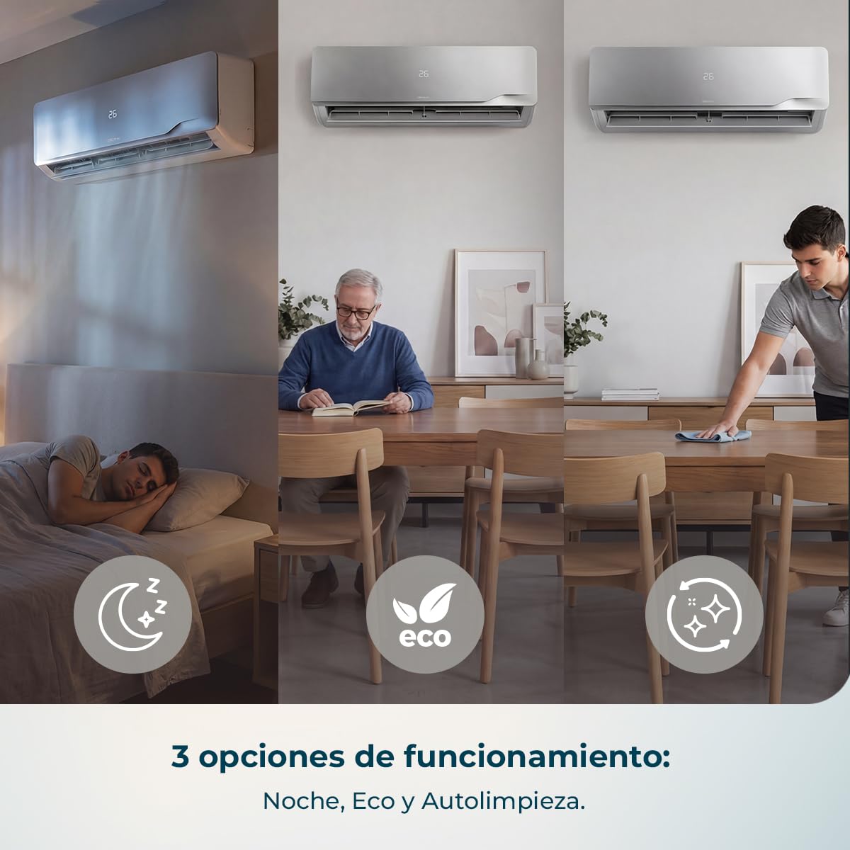 Cecotec Aire Acondicionado Split AirClima 12000 Wind Connected. Inverter, 12000 BTU, Bomba de Calor, 5 Modos, Clase A++; Deshumidificador 21,6 L/día, Pantalla LED, Temporizador 24h, Filtro Lavable