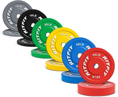 Miniatura 10 de RitFit Color Coded Bumper Plate, Olympic Bumper Plate for Barbell, 2-Inch Bumper Weight Plates With Steel Insert, rubber weight plates for Strength
