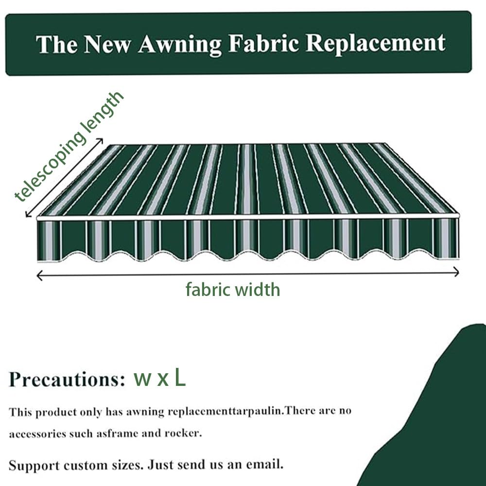 Telo di ricambio per tenda da patio retrattile, 33 x 3 m, impermeabile, copertura per esterni, copertura verde per ombrellone, copertura in tela per terrazza, patio, giardino, protezione UV