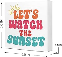 Vista 2 de Letrero inspirador de madera con texto en inglés "Let's Watch The Sunset" para decoración de escritorio, decoración rústica de bloque de madera