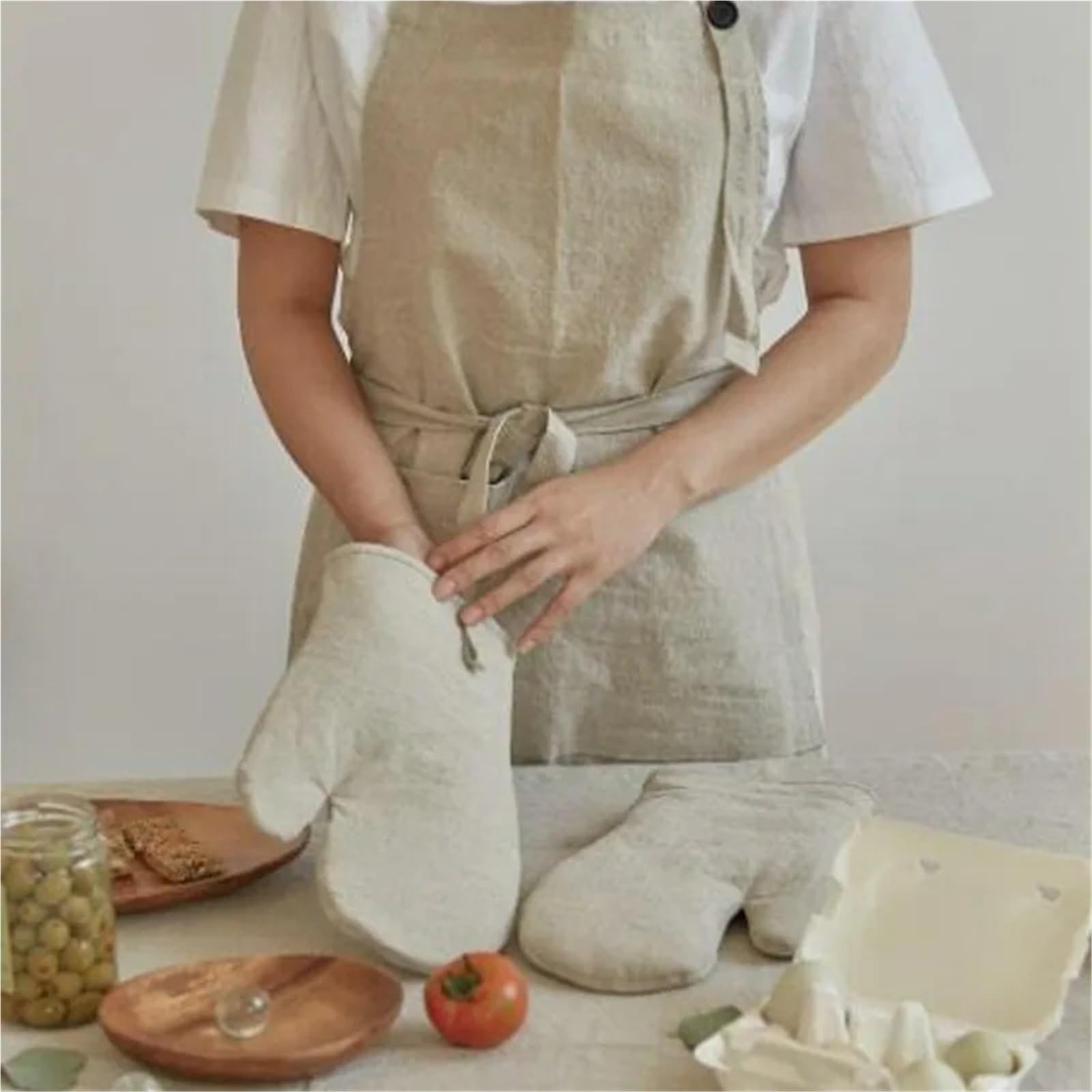 Gants de Cuisine 1 Paire de Gants de Cuisson en Coton et Lin