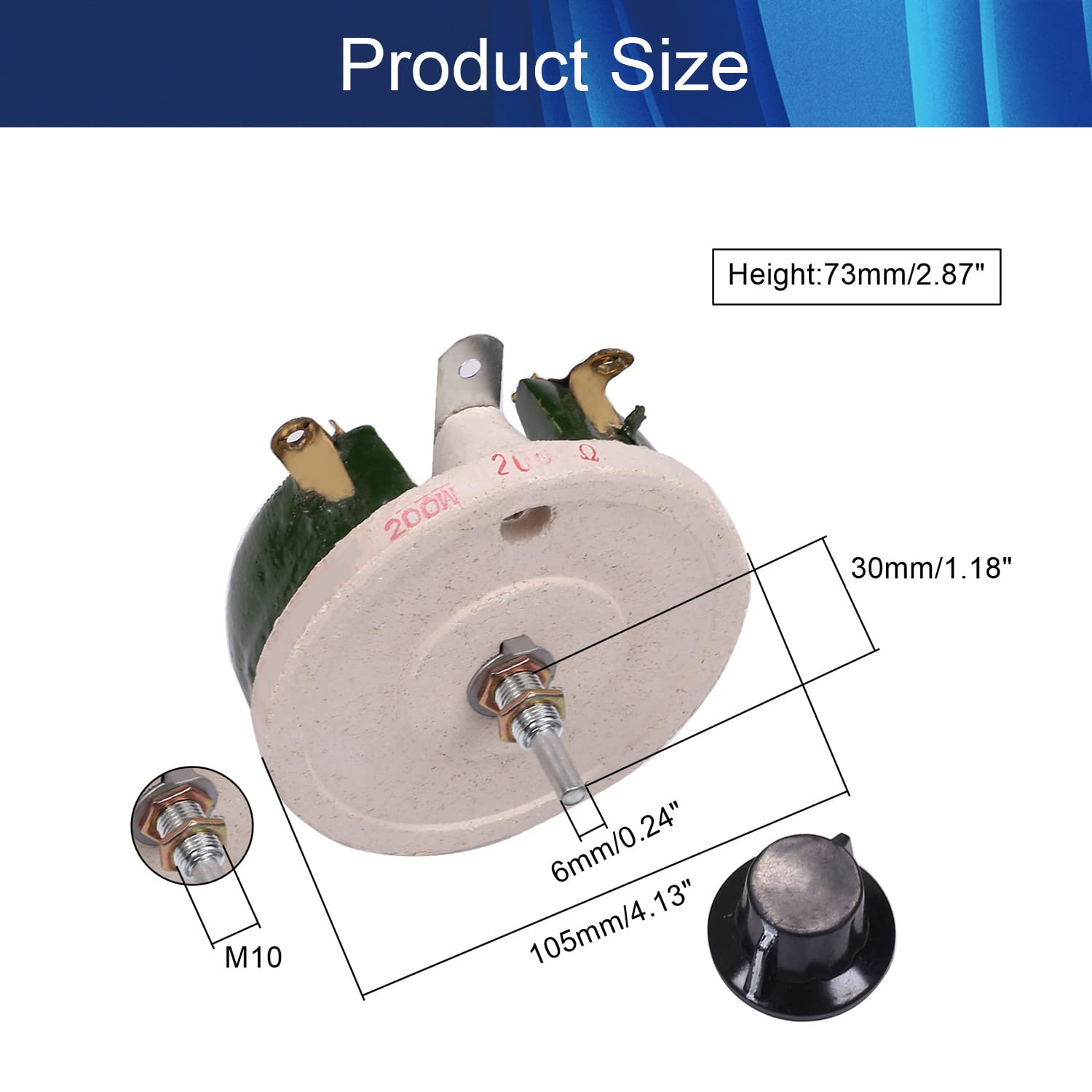 200W 200R Ohm Ceramic Wire Wound Potentiometer Linear Rotary Resistor Rheostat with Knob for Industiral Machinery RPM Adjustment,Aicosineg