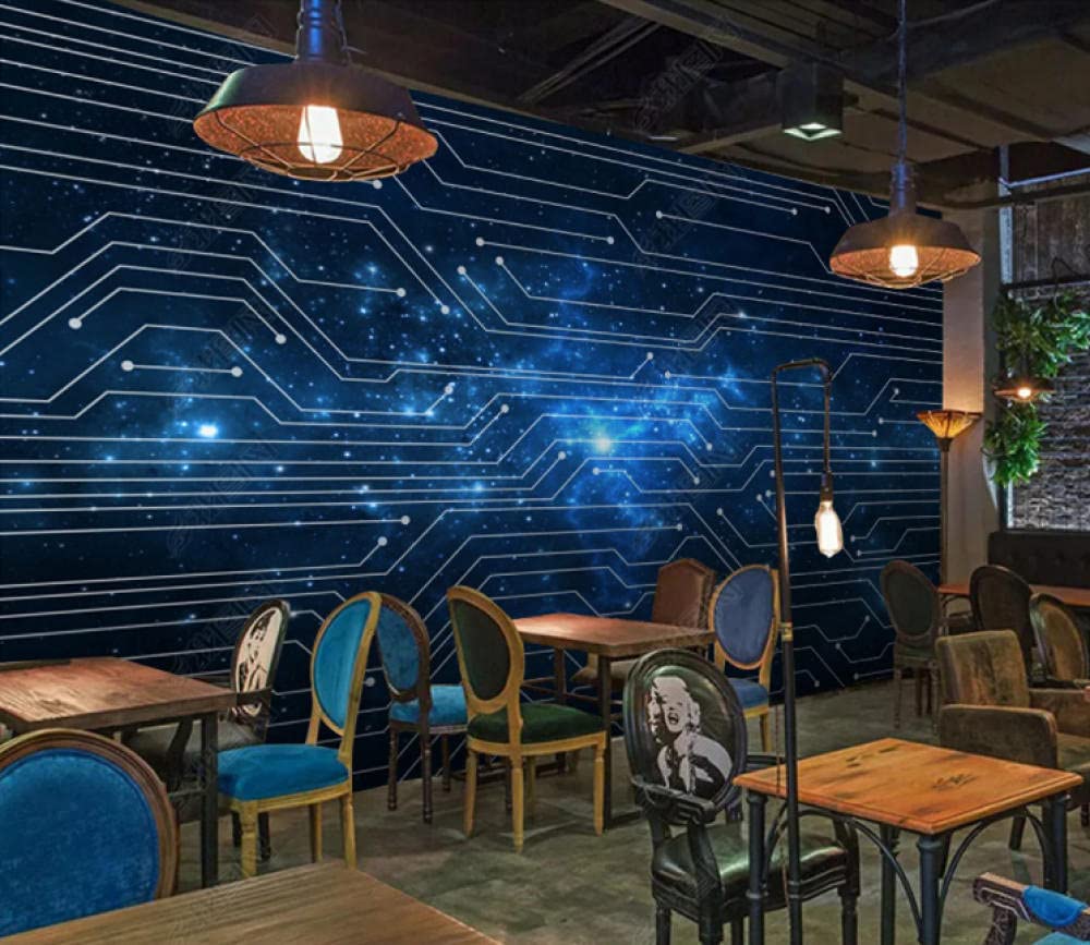 Adesivi murali 3d In piedi linee astratte Blue Starry Sky Circuit Board Technology Photo Wall Sticker Carta da parati soggiorno -400cmx280cm