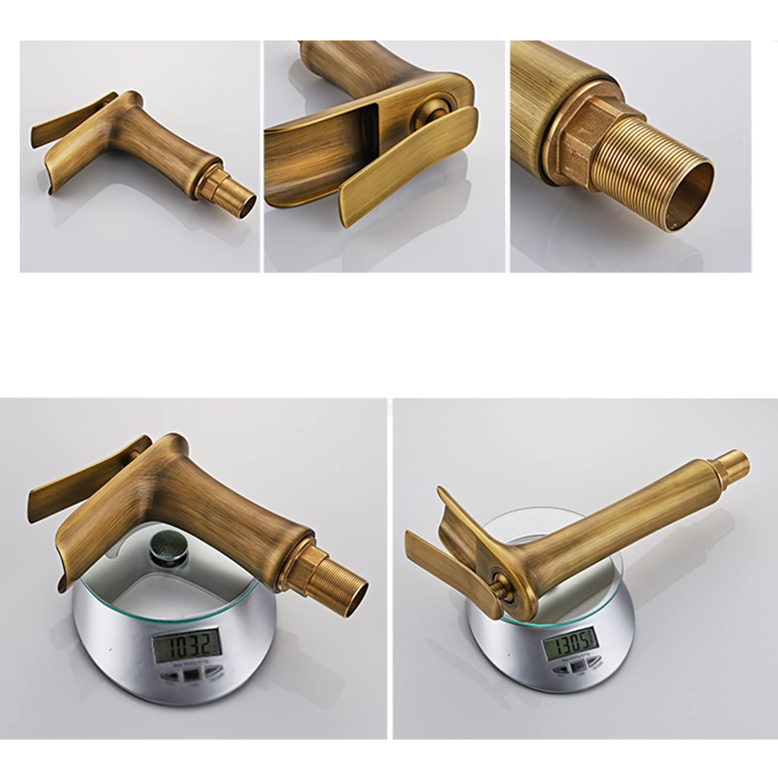 BiaoTeng Rubinetto Bagno Lavabo Cascata Miscelatore, Rubinetto Monocomando Lavabo, Miscelatore Lavabo E Bidet Bagno Cascata Alto, Ottone, Spazzolato, Antico B