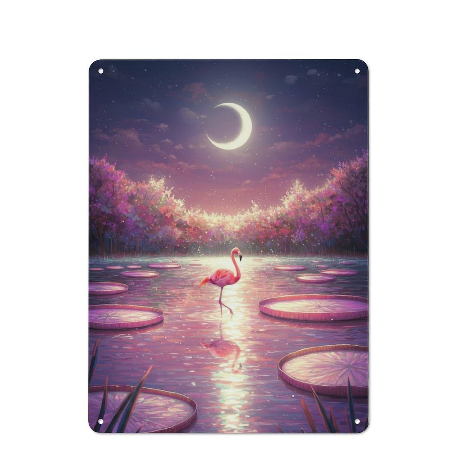 Junmoney Flamingo In A Dreamy Lily Pond Vintage Tin Sign 40X30cm For Guest Room Or Hallway, Suited To Home Decor Collectors