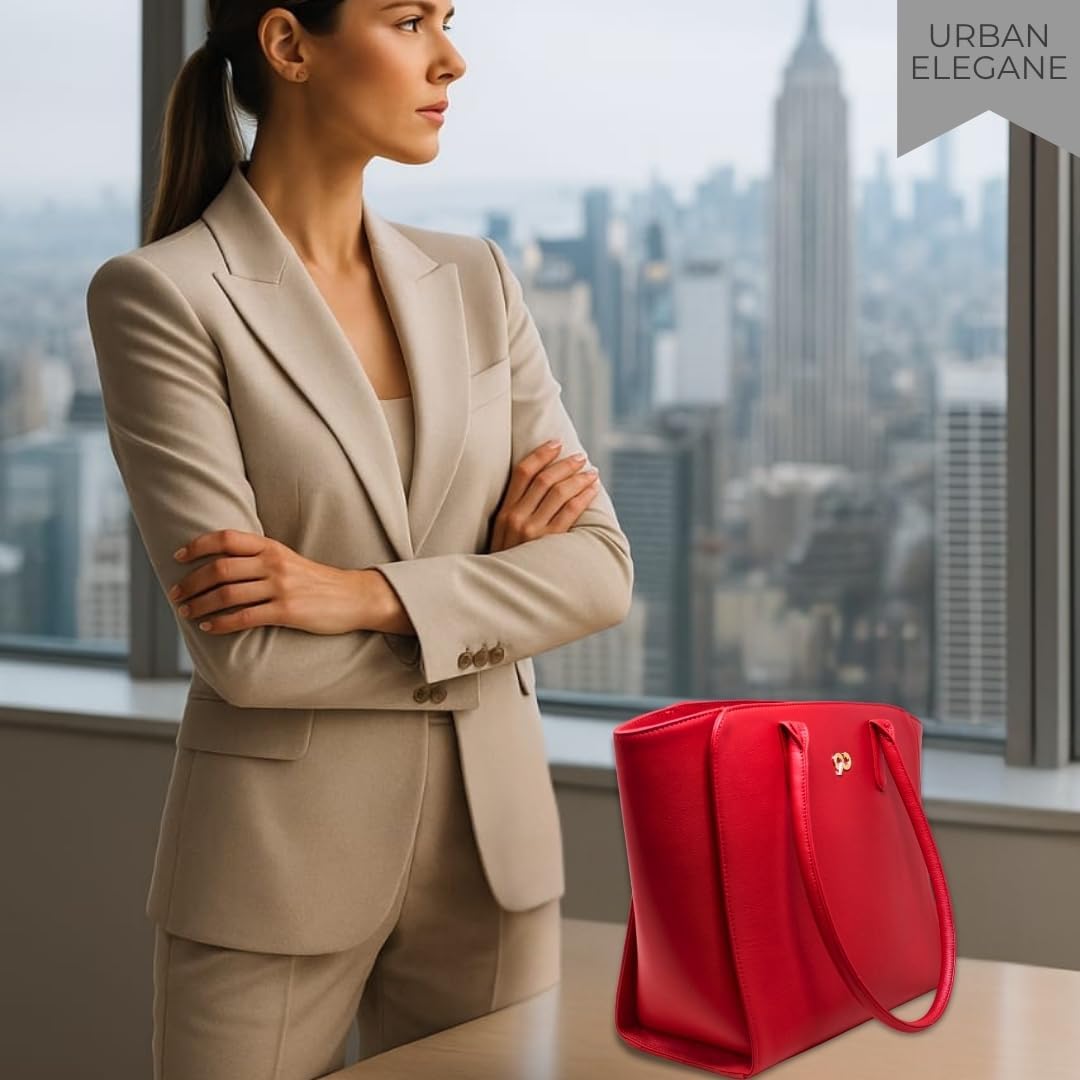 Naina Cardinal Red Genuine Leather Tote Bag for Women | Large Designer Shoulder Handbag | Fits 14” Laptop | Soft Pebbled Leather | Magnetic Closure | Ethically Handcrafted in India