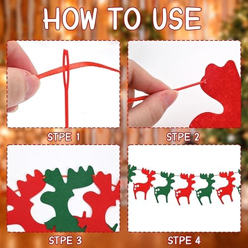 Miniatura 6 de Marbrasse Cartel de fieltro de Navidad de 3 piezas, pancarta de Feliz Navidad, rojo, verde, Papá Noel, reno, árbol de Navidad, decoración de