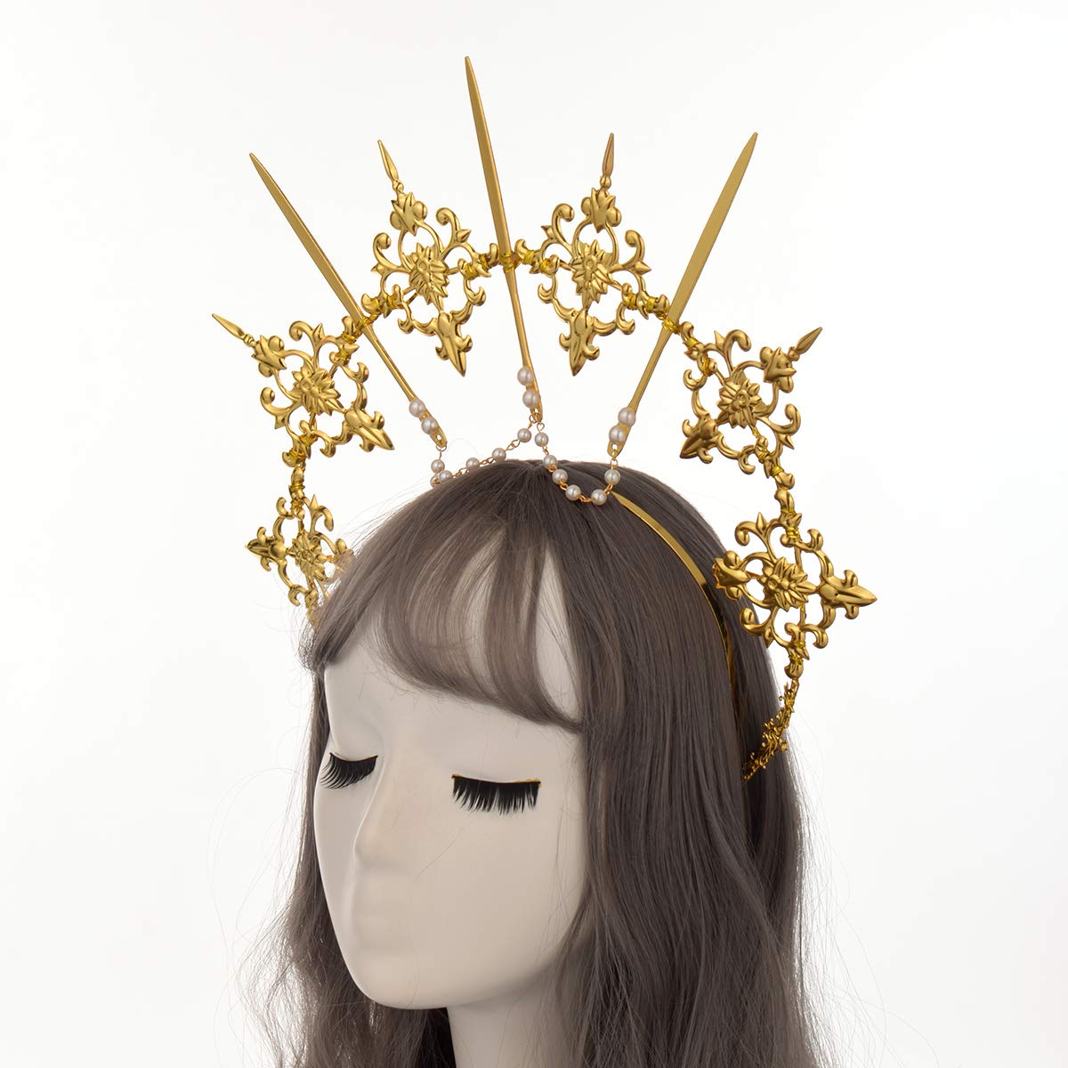 BLESSUME Halo Crown Mary Goddess Headband Women Halloween Costume Headpiece (Gold 10) - Image 4