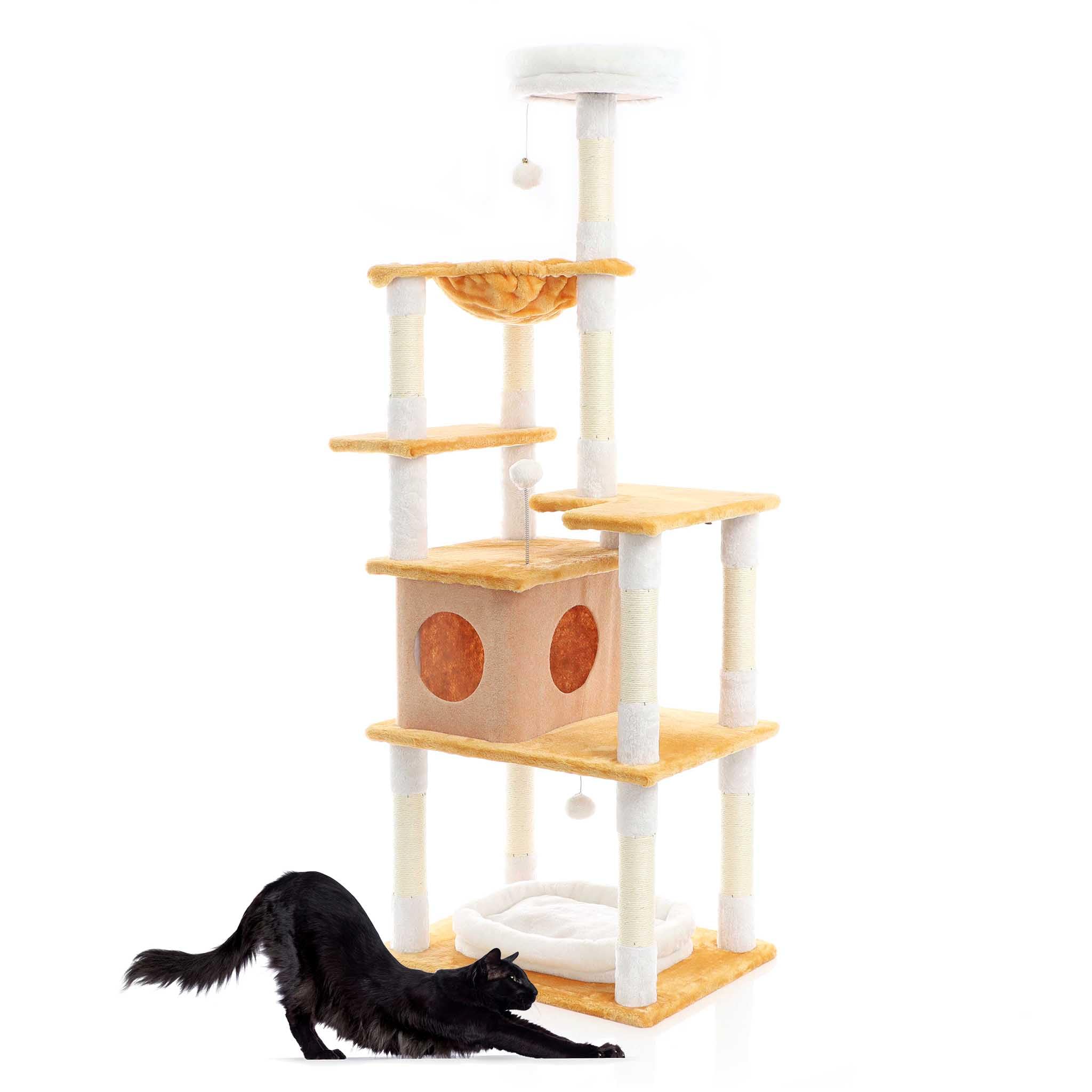 Fudajo Arbre à Chat Blanc/Brun 164cm Poste de grattage avec du sisal, Une Niche/Maison à Chats
