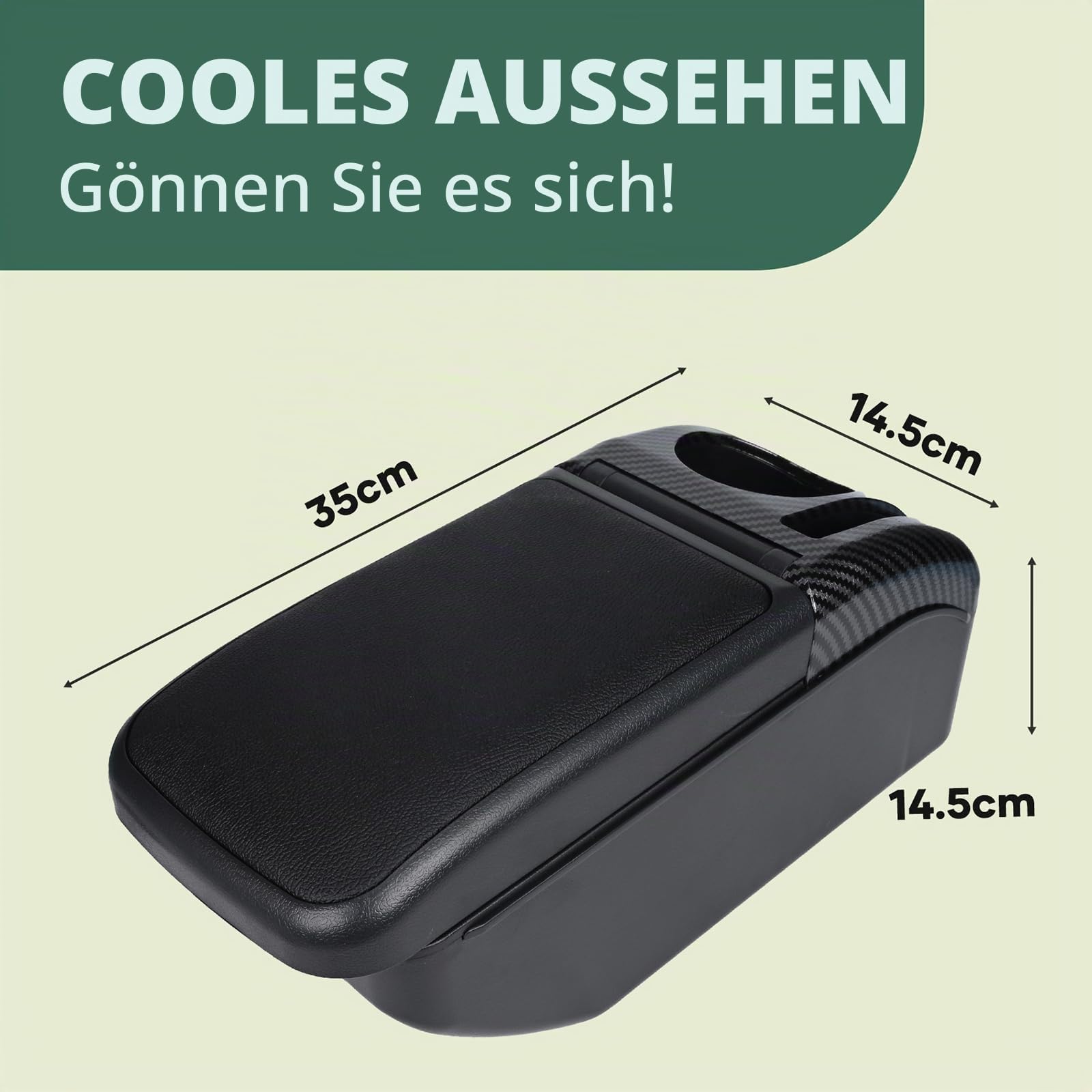 ZENVI Compatible with Volkswagen VW Polo Armlehnen 2010-2018 | Schwarzer Stil,Verwendbar als Ellbogenstütze,MittelArmlehnen,Mittelkonsolen Veranstalter Armlehnen,Doppelter Stauraum