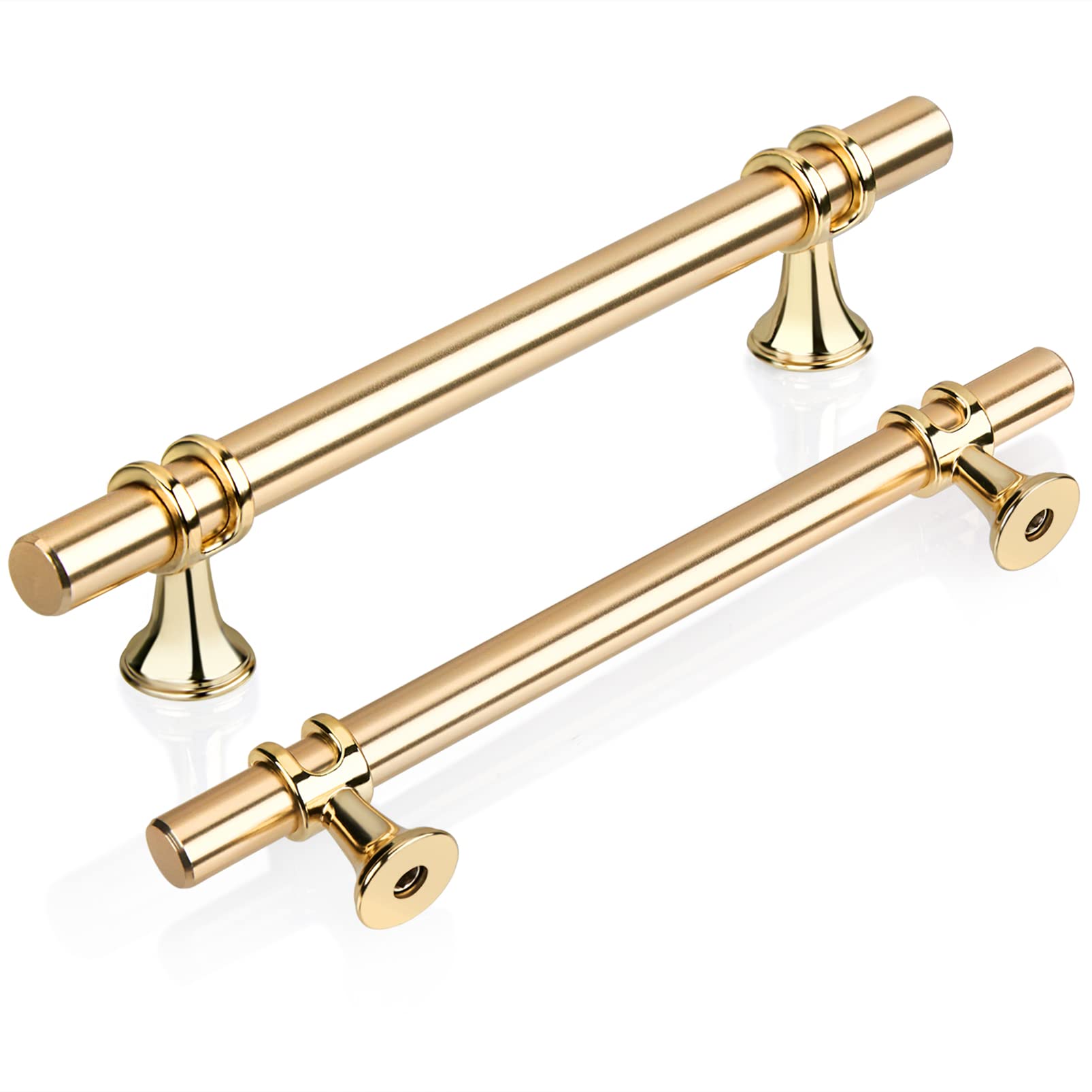 GUWINA6pcs 128mm Gold T Bar Kitchen Cupboard Handles, Elegant Matte Golden Wardrobe Door Handle, Zinc Alloy Solid Drawer Pull Handle for Cabinet Furniture Sideboard, Furniture Handle with Screws