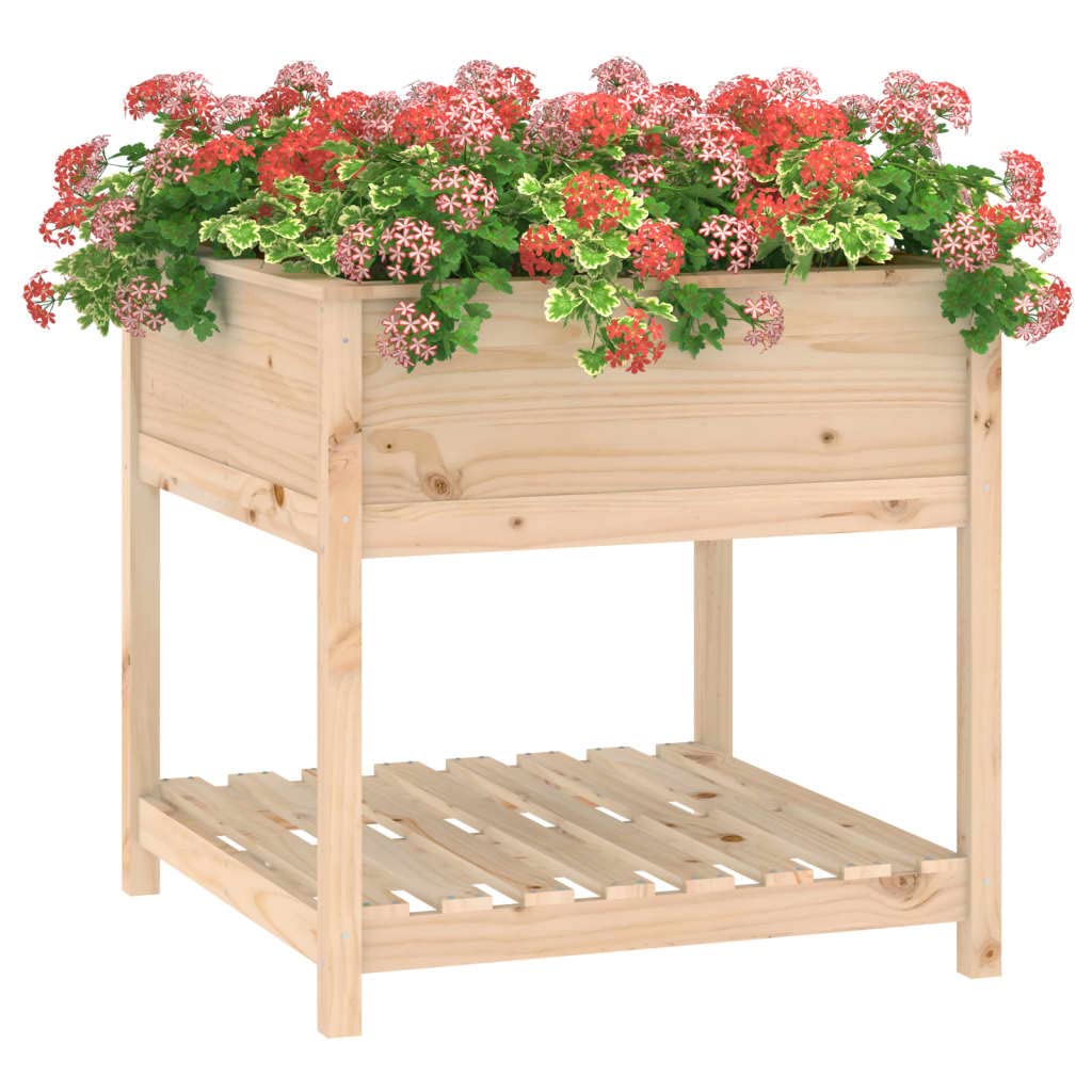 Jardinière surélevée en pin avec étagère - 82,5 x 82,5 x 81 cm