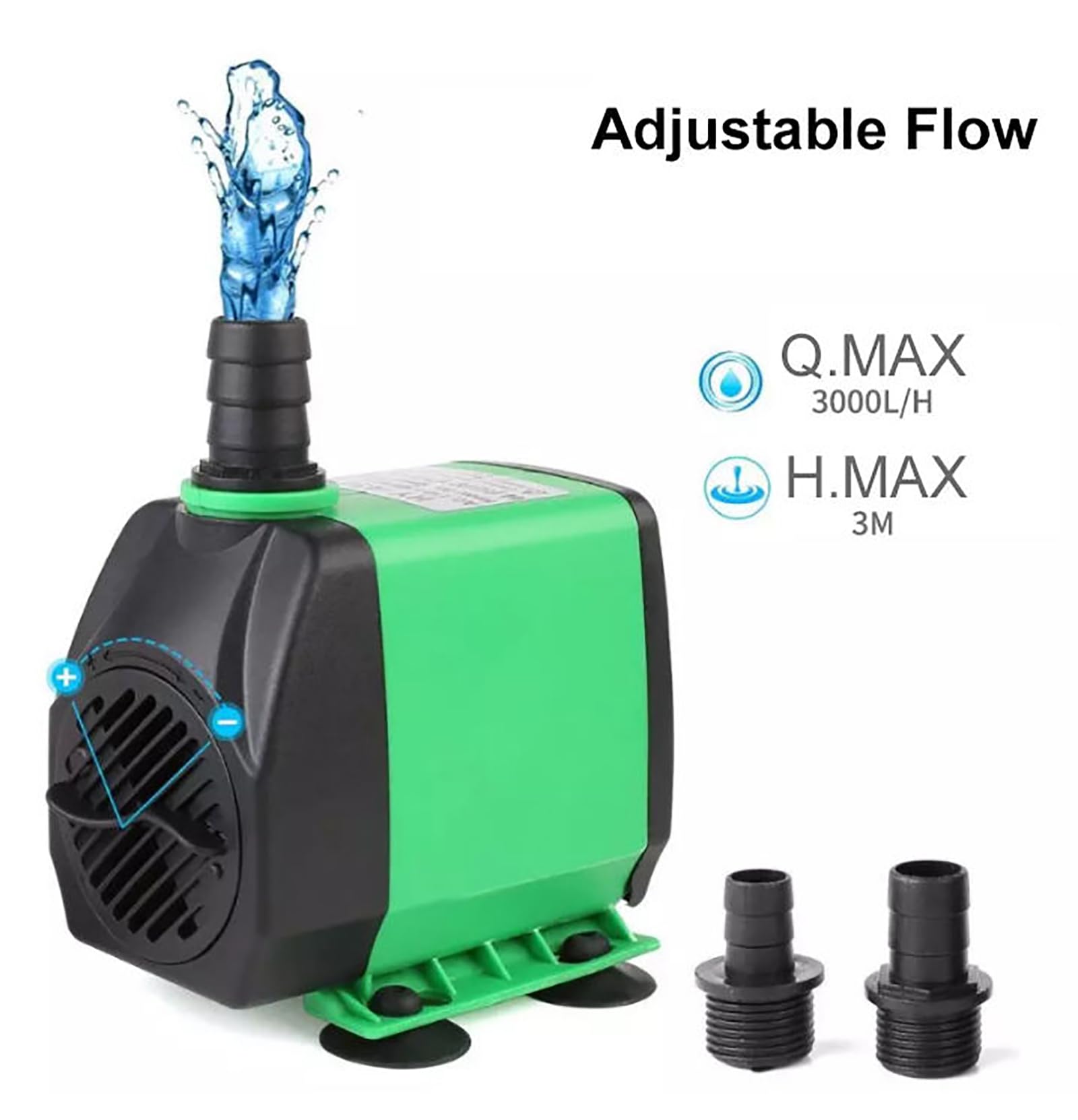 JOSBY Bomba Sumergible 8800GPH, Bomba de Agua Ultra silenciosa con elevación Alta de 3M, Cable de alimentación, 3 boquillas para peceras, estanques, acuarios, estatuas, hidroponía (3000L/H, 14W)
