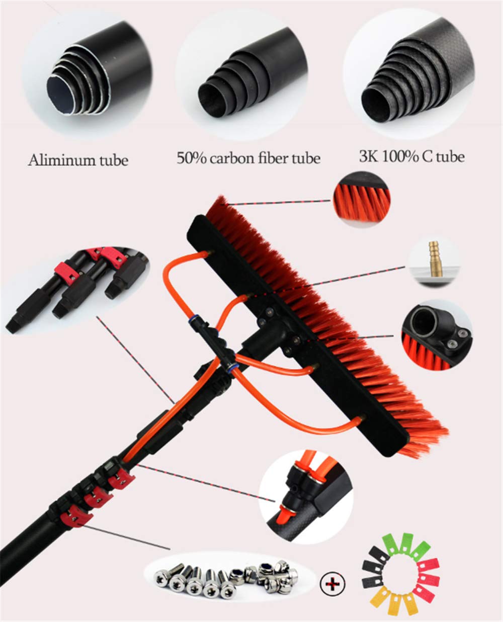 YQ&TL Perche Tige Télescopique Brosse de Nettoyage Solaire Panneaux Fenêtre Nettoyage Kit,3.6M-11M pour Nettoyage Panneaux solaires, Bâtiments De Grande Hauteur Et Les Gros Véhicules 3.6m