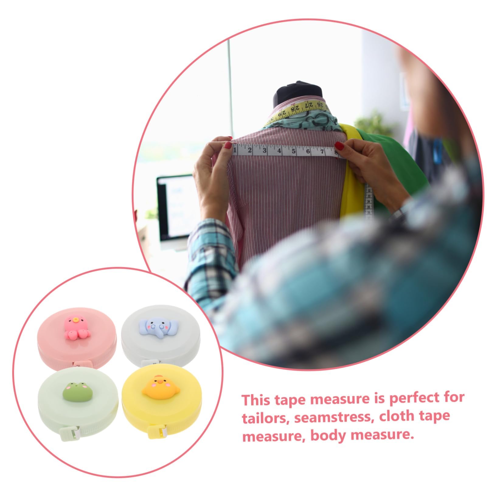 Tape Measure,4 PCS Mini Tapemeasures Dual Sided Measuring Tape Kids Tapemeasures Measurements Retractable Tapes Push Button Tapes Cute Tapemeasure for Measure Length Body Fabric - Image 3
