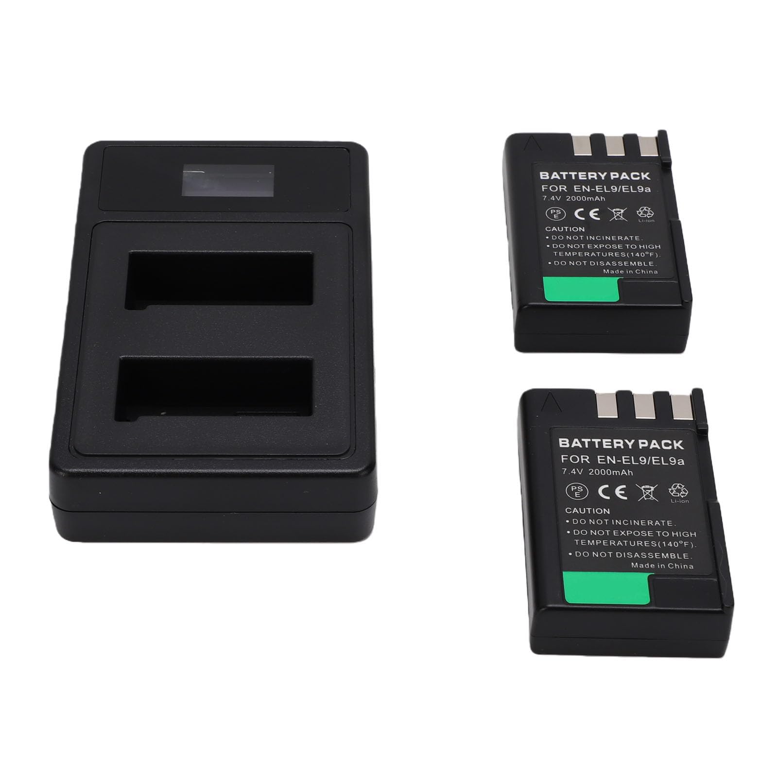 Batería para Cámara y Cargador USB Dual con 2 Pantallas LED de 2000 MAh, Entrada Micro USB Tipo C, Repuesto EN EL9A para D40 D60 D3000 DSLR