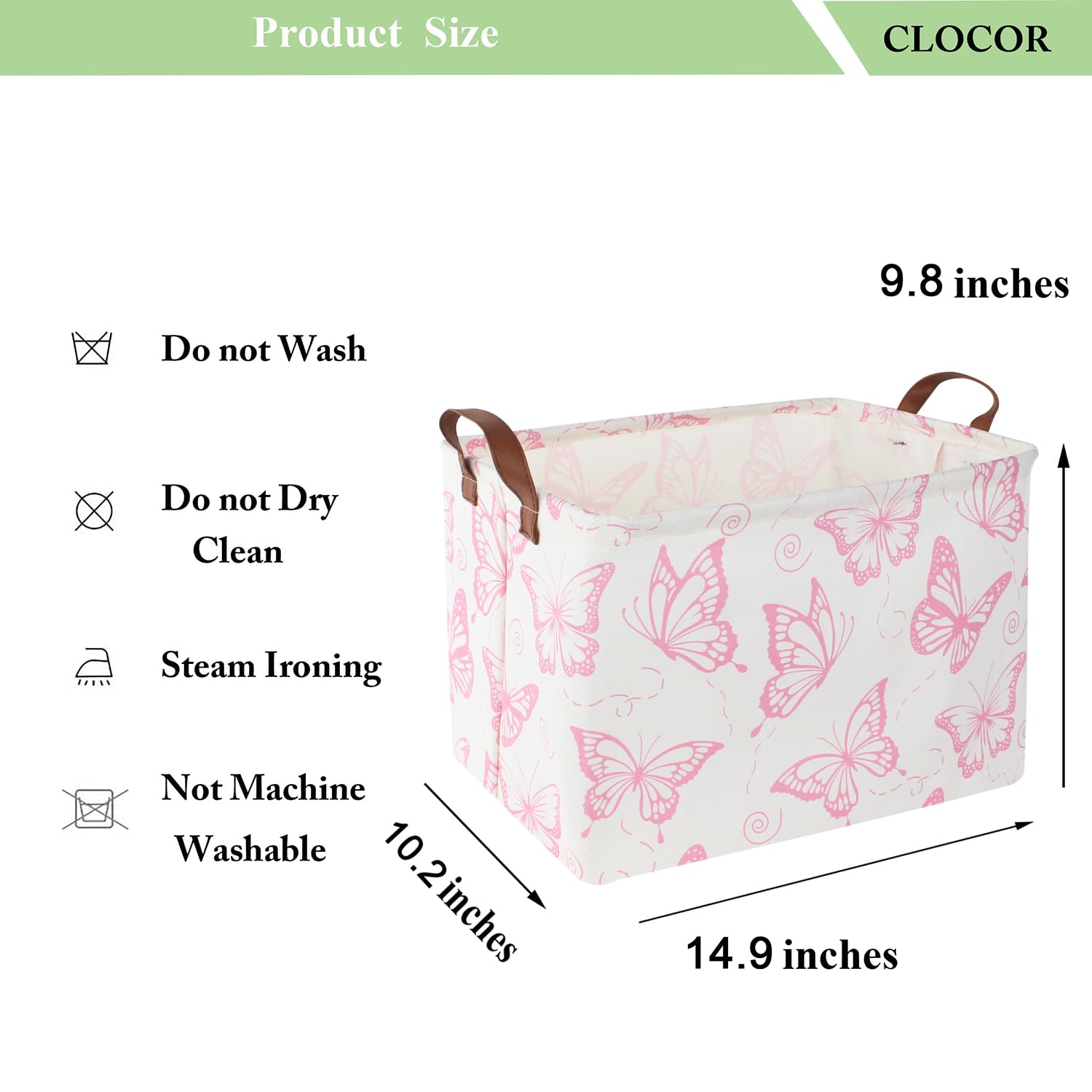 Cesta rectangular rosa, contenedor de almacenamiento plegable, caja de almacenamiento impermeable con asas, organizador de regalos, cesta de estante (mariposa rosa) 5