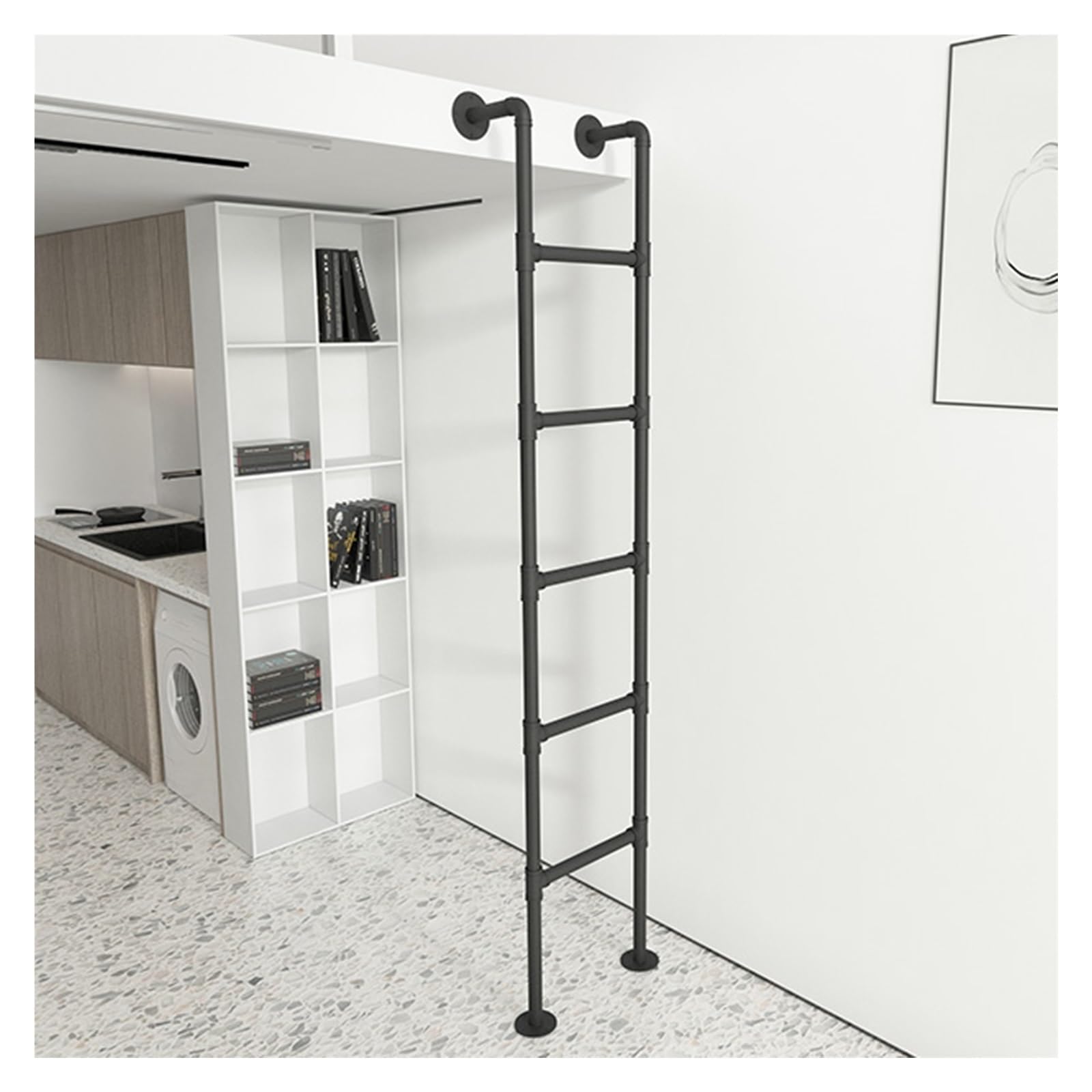 Escalera Tipo Loft de 7,6 7 6 5 4 pies para literas, Pozo de Ventana/escaleras de ático escaleras de Salida para Adultos niños Que suben y escapan, Escalera de Metal Negro con Almohadillas p
