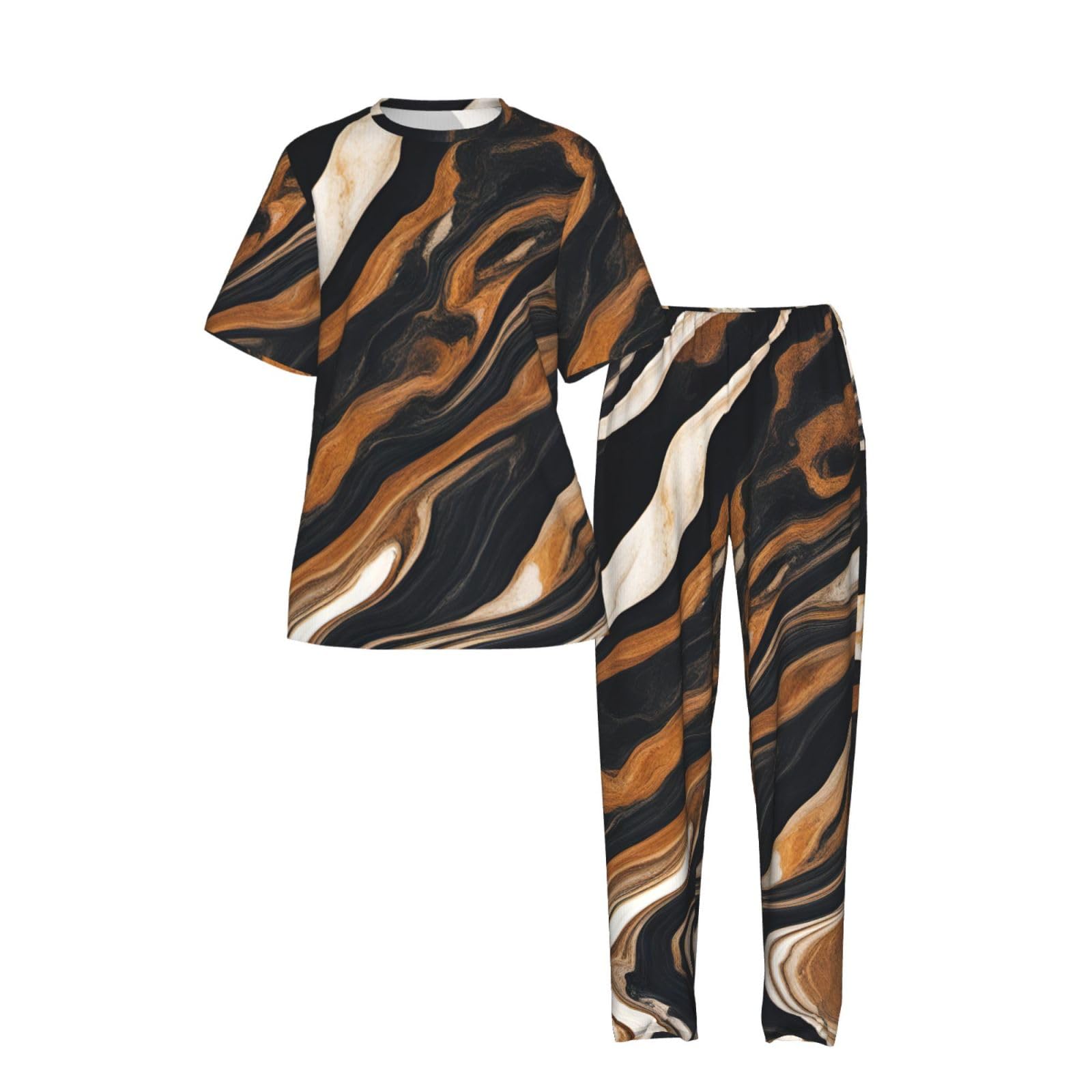 Set pigiama a maniche corte da donna con stampa in pietra di marmo astratto indumenti da notte morbidi e confortevoli abbigliamento da notte loungewear