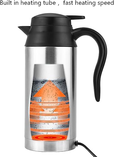 Miniatura 8 de Hervidor eléctrico para coche, 25.4 fl oz, 120 W, 12 V, acero inoxidable, encendedor de cigarrillos, calentador de calefacción, hervidor de viaje