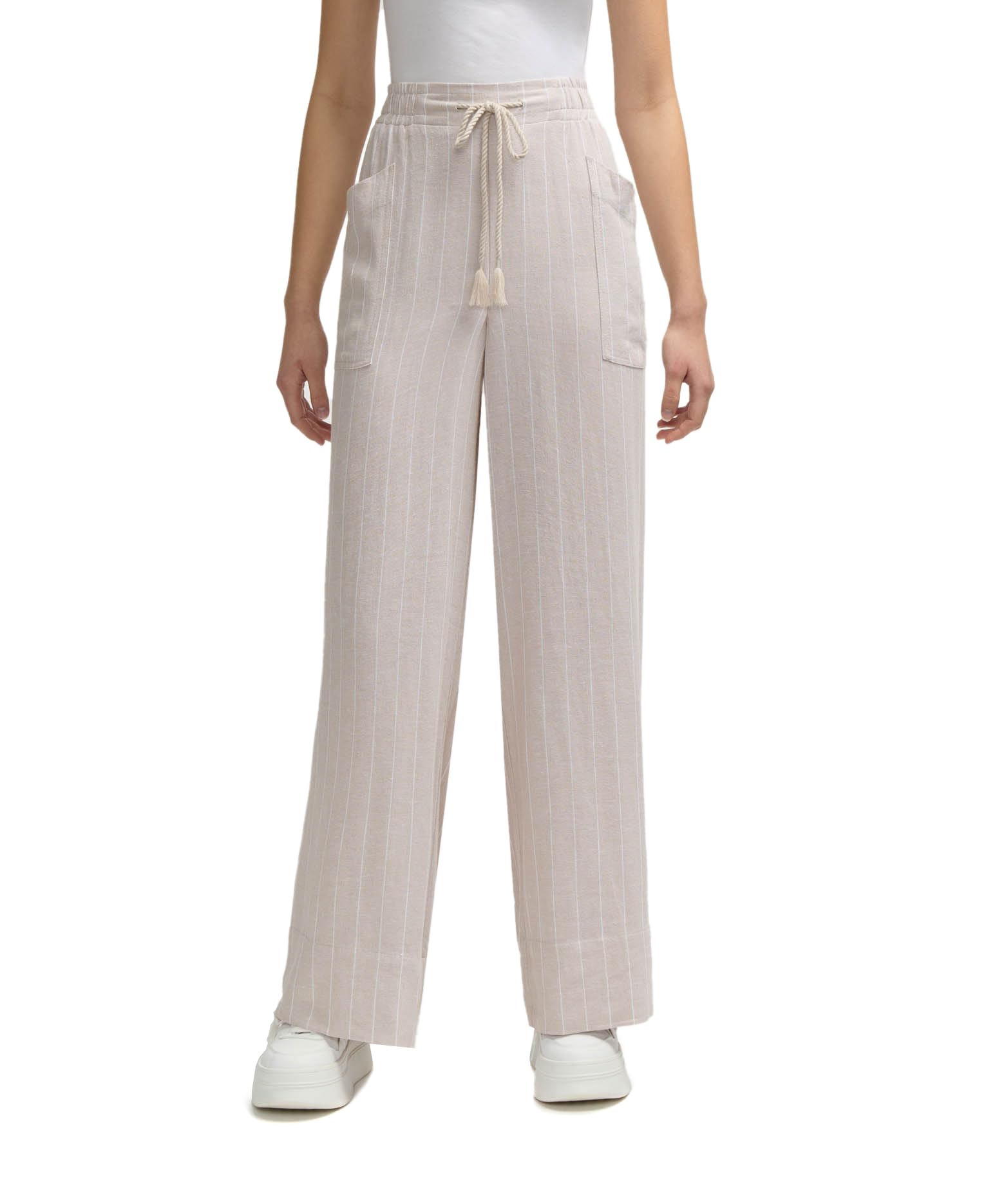 Hunter Womens Nvlt Womens Linen Elastic Waist Pant with Braided Tassle Drawcord