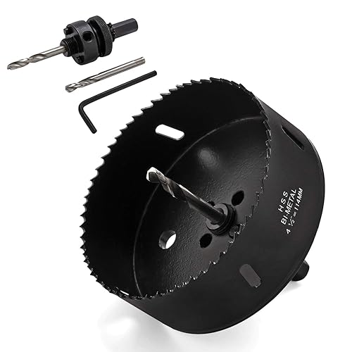 Sierra de agujero de 4.5 "/114 mm con cenador resistente, brocas de sierra perforadora bimetálica HSS para madera, plástico, paneles de yeso, metal