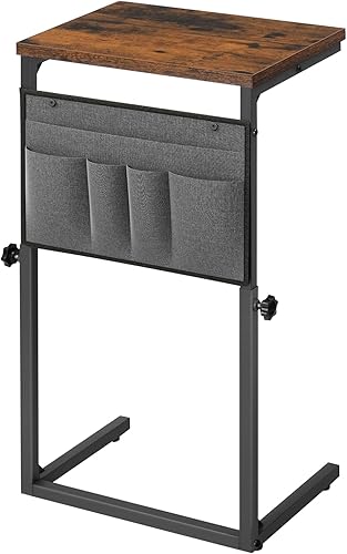 HOOBRO Mesa auxiliar en forma de C, mesa auxiliar con altura ajustable de 19.5 a 29.5 pulgadas, mesa de sofá deslizante debajo del sofá, bolsillos