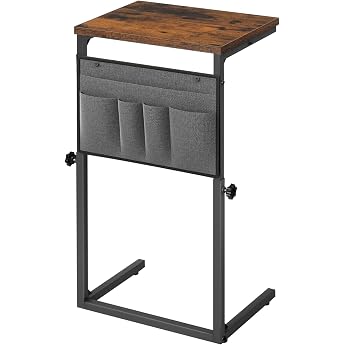 HOOBRO C-Shaped Side Table Height Adjustable 50-75cm Sofa Table | Coffee Table with 5 Oxford Cloth Pockets for Living Room Be