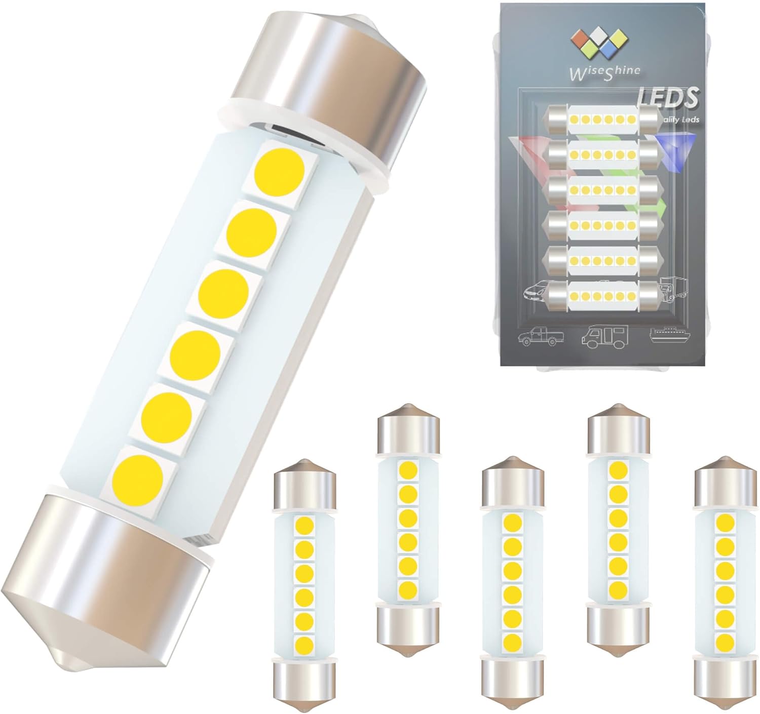 360 deg DC 24V 38mm Festoon 6418 LED Bulbs 6411 DE3425 LED Car Bulb Ice Blue for Truck Boat RV Interior Dome Glove box Trunk Lights (Pack 10)