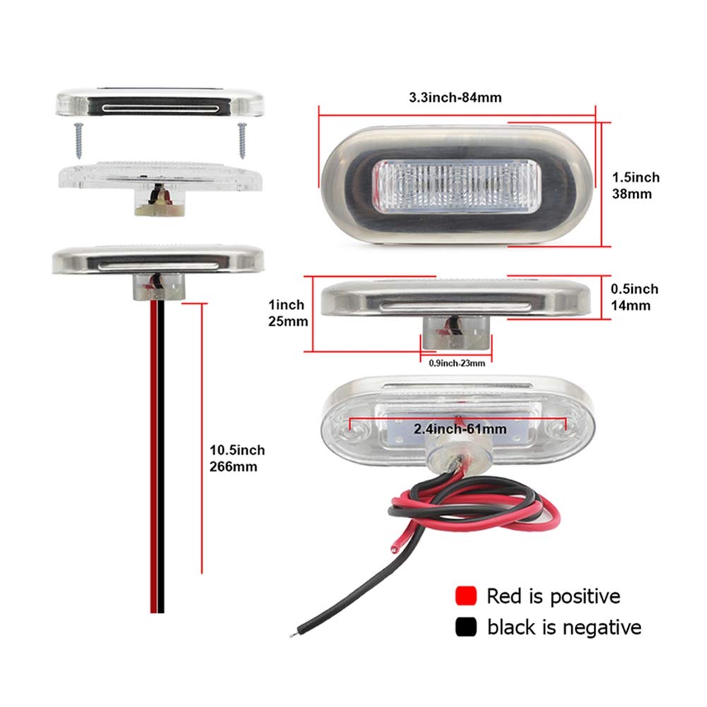 4PZ 12V Lampada di Segnalazione per Barche Marine Grande Impermeabile A LED Luci di Cortesia Piattaforma per Scale Bianca