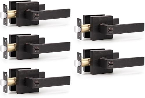KNOBWELL Paquete de 5 manijas de puerta de bronce aceitado resistentes para puerta de privacidad, apertura a la izquierda o a la derecha, pomos