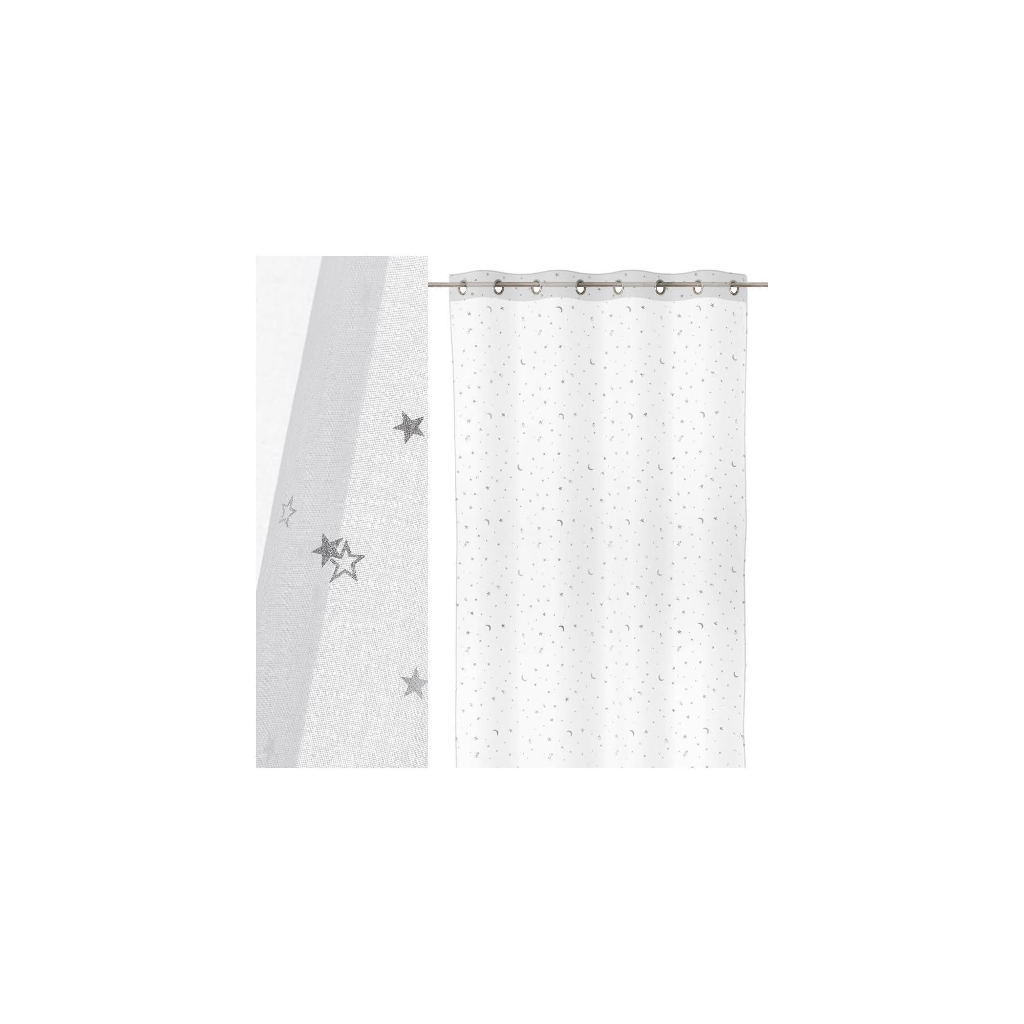 Voilage à Œillets Blanc Lunes et Étoiles Chambre Enfant - Longueur 260cm