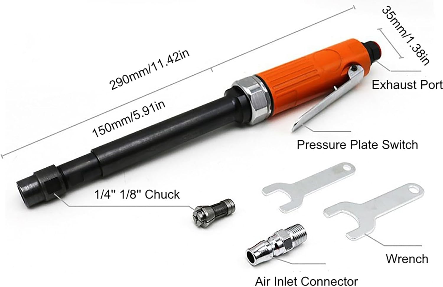 1/4 Inch Air Die Grinder, 25,000 RPM Free Speed,1/4 Inch (6MM) and 1/8 Inch (3MM) Collets for Polishing Chamfering, Extended Pneumatic Grinding Tool