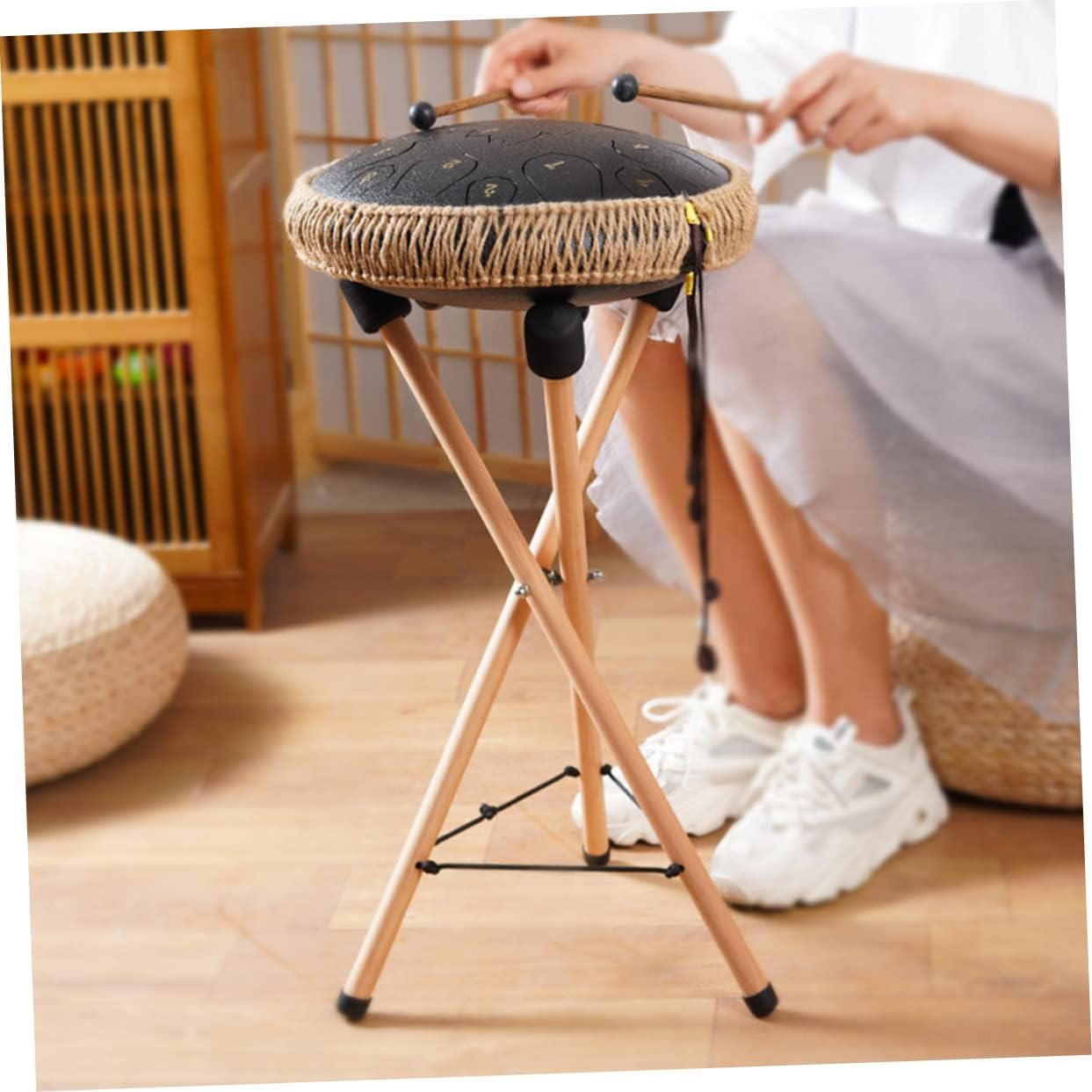 LIOOBO Professional Tongue Drum Bracket Wooden Stand for Drum Tripod Steeldrum Base