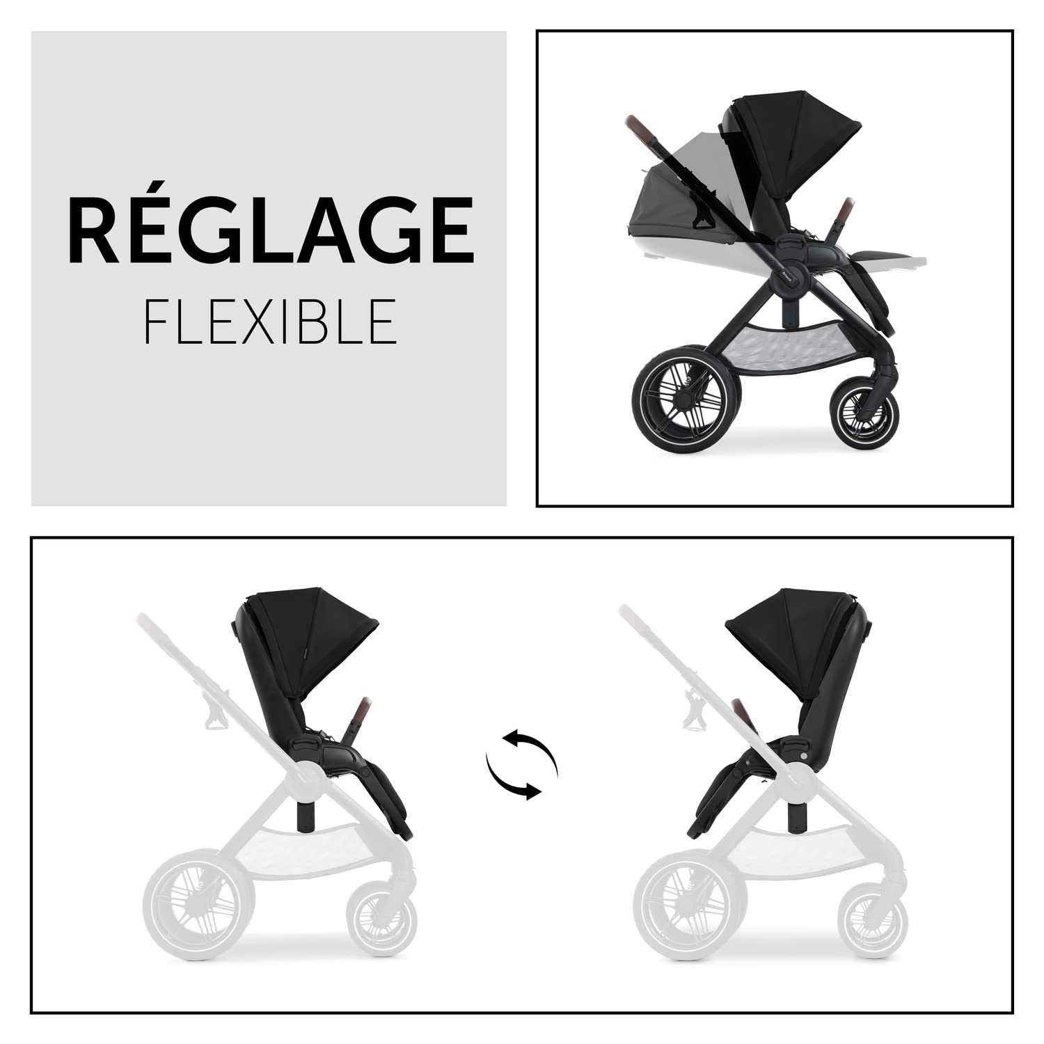 hauck Poussette Bebe Walk N Care avec Couvre Jambe, de la Naissance à 22 kg, Inclinable, Siège Réversible et Réglable en Hauteur, Pliable, Pneus en Caoutchouc, Capote UPF 50+, Noir
